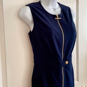Calvin Klein Navy Gold Toggle & Zipper Sleeveless Career Dress